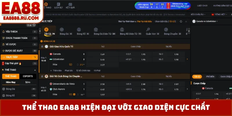 Thể thao EA88 hiện đại với giao diện cực chất