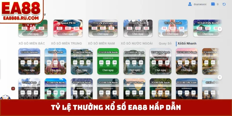 Tỷ lệ thưởng xổ số EA88 hấp dẫn